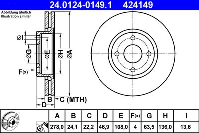 Тормозной диск ATE 24.0124-0149.1 для FORD COUGAR