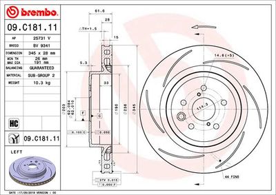 Тормозной диск BREMBO 09.C181.11 для LEXUS RC
