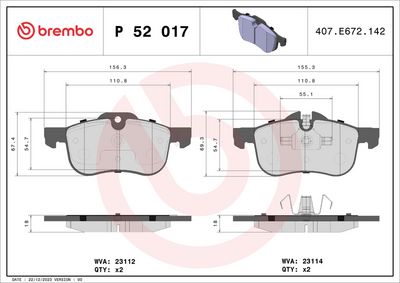 Brake Pad Set, disc brake P 52 017