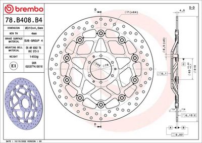 Brake disc Voor drijvend, 310/62x4,5mm 6x78mm, diameter bevestigingsgat 6,5mm, hoogte (tussenruimte) 0