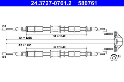 Тросик, cтояночный тормоз ATE 24.3727-0761.2 для OPEL COMBO