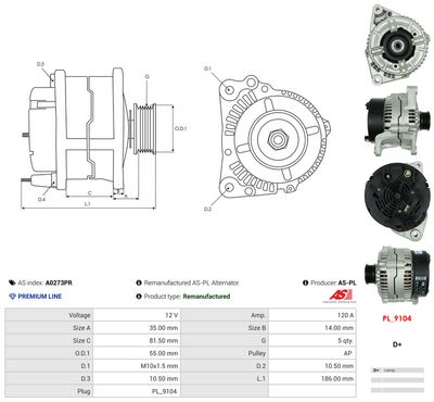 GENERATOR / ALTERNATOR AS-PL A0273PR 4