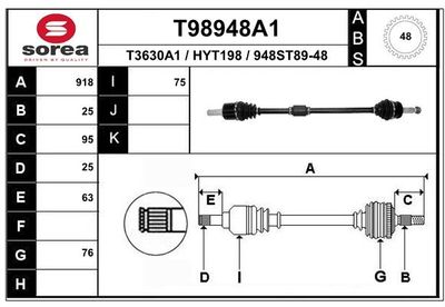 Приводной вал EAI T98948A1 для HYUNDAI GETZ