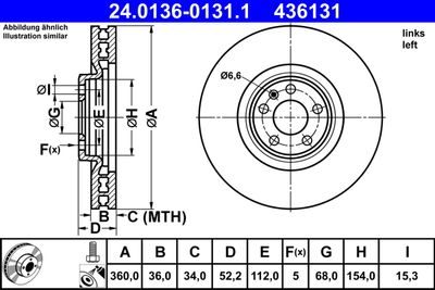 Тормозной диск ATE 24.0136-0131.1 для PORSCHE MACAN