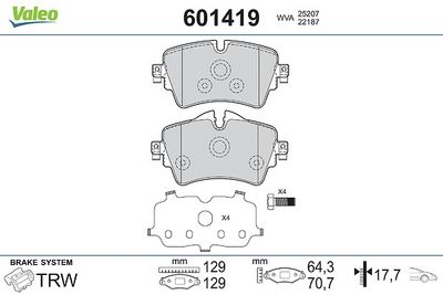 комплект спирачно феродо, дискови спирачки VALEO 601419