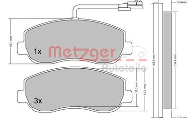 Комплект тормозных колодок, дисковый тормоз METZGER 1170148 для NISSAN NV400