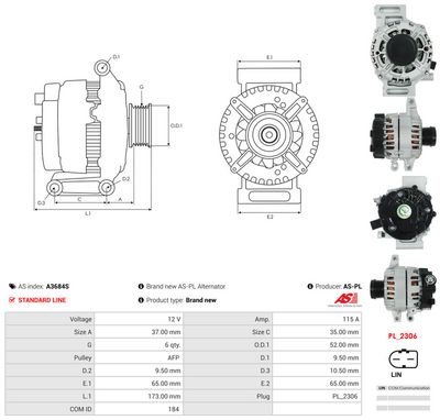 GENERATOR / ALTERNATOR AS-PL A3684S 4