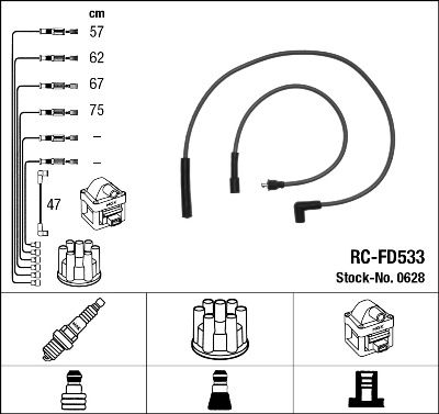 Комплект проводов зажигания NGK 0628 для FORD SCORPIO