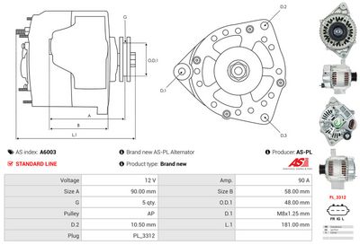 GENERATOR / ALTERNATOR AS-PL A6003 4