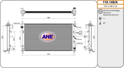 AHE 110.148/A Радиатор охлаждения двигателя для FORD TOURNEO