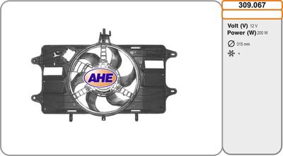 Вентилятор, охлаждение двигателя AHE 309.067 для FIAT DOBLO