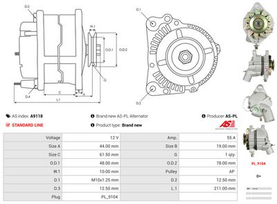 GENERATOR / ALTERNATOR AS-PL A9118 4