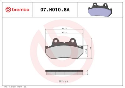 Komplet kočnih obloga, disk kočnica BREMBO 07HO10SA