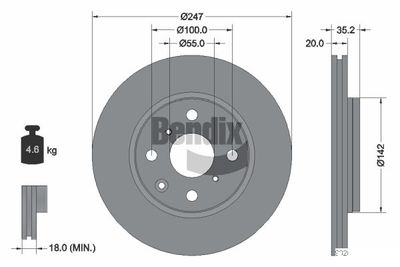 BENDIX Braking BDS1025 Тормозные диски  для PEUGEOT  (Пежо 108)
