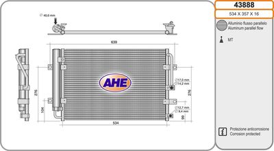 Конденсатор, кондиционер AHE 43888 для HYUNDAI H100