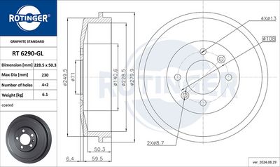 спирачен барабан ROTINGER RT 6290-GL
