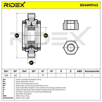 комплект колесен лагер RIDEX 654W0142