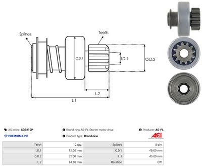 Volnoběžný převod, startér AS-PL SD3210P
