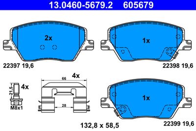 Комплект тормозных колодок, дисковый тормоз ATE 13.0460-5679.2 для FIAT TIPO
