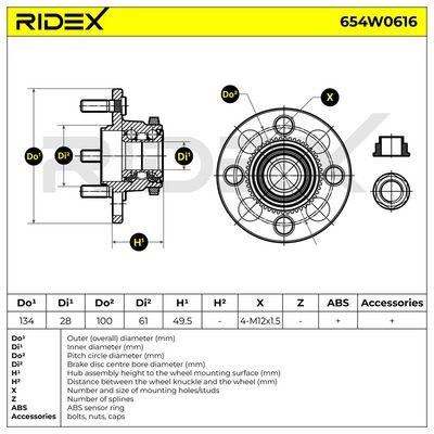 комплект колесен лагер RIDEX 654W0616