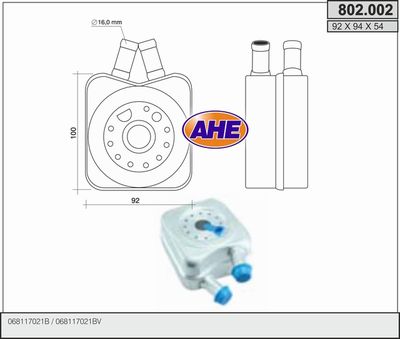 масляный радиатор, двигательное масло AHE 802.002 для VOLVO 740