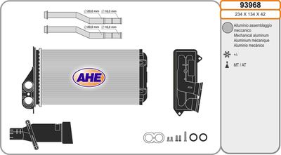 Теплообменник, отопление салона AHE 93968 для PEUGEOT 107