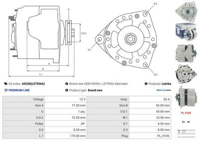 GENERATOR / ALTERNATOR AS-PL A9258LETRIKA 4