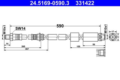 ATE 24.5169-0590.3 Тормозной шланг  для BMW 3 (Бмв 3)