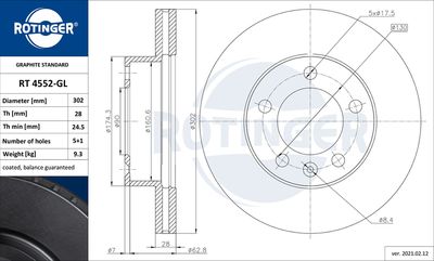 Tarcza hamulcowa ROTINGER RT 4552-GL