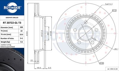 спирачен диск ROTINGER RT 20722-GL T3