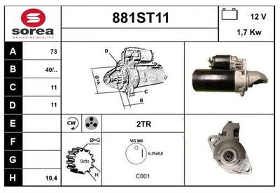 STARTCAR 881ST11 Стартер  для LAND ROVER DEFENDER Cabrio (L316) 3.9 4x4