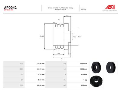 Remskiva, generator AS-PL AP0042 för OPEL