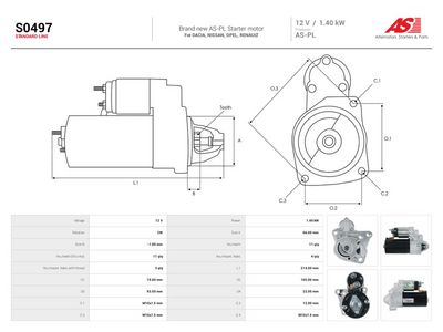 Startmotor AS-PL S0497 för RENAULT