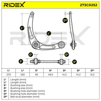 носач, окачване на колелата RIDEX 273C0252