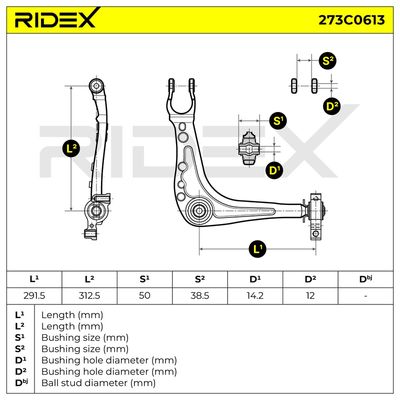 носач, окачване на колелата RIDEX 273C0613