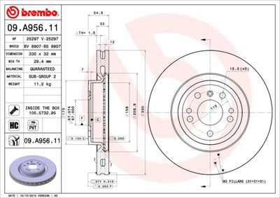 Тормозной диск BREMBO 09.A956.11 для MERCEDES-BENZ GLE