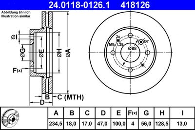 Тормозной диск ATE 24.0118-0126.1 для DAIHATSU CHARADE