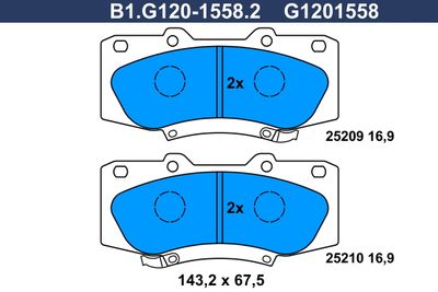 GALFER B1.G120-1558.2 Тормозные колодки и сигнализаторы для TOYOTA HILUX VII Пикап (_N1_, _N2_, _N3_) 3.0 D-4D 4WD (KUN26)