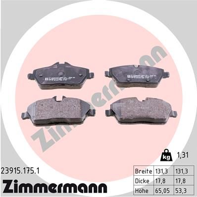 Комплект тормозных колодок, дисковый тормоз ZIMMERMANN 23915.175.1 для BMW i3