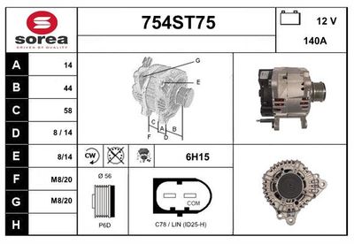 STARTCAR 754ST75 Генератор для SKODA FABIA II Combi (545) 1.2 TDI