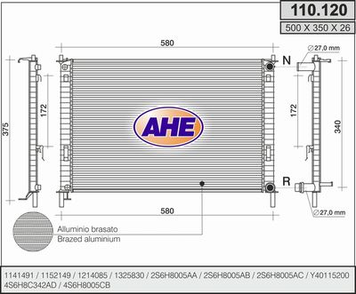 Радиатор, охлаждение двигателя AHE 110.120 для FORD FIESTA