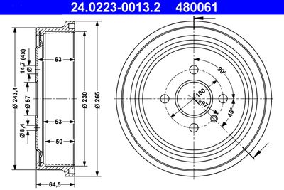 Тормозной барабан ATE 24.0223-0013.2 для OPEL ASTRA