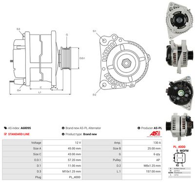 GENERATOR / ALTERNATOR AS-PL A6809S 4
