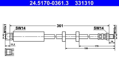 ATE 24.5170-0361.3 Тормозной шланг  для VOLVO S70 (Вольво С70)