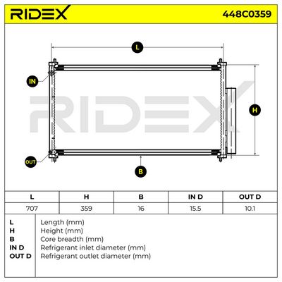кондензатор, климатизация RIDEX 448C0359