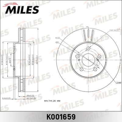 Тормозной диск MILES K001659 для TOYOTA WISH