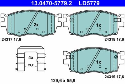 Комплект тормозных колодок, дисковый тормоз ATE 13.0470-5779.2 для HYUNDAI i20