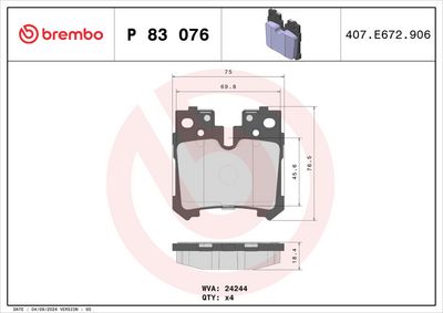 BREMSBELAGSATZ SCHEIBENBREMSE BREMBO P83076 1