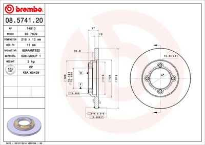 Тормозной диск BREMBO 08.5741.20 для KIA PRIDE