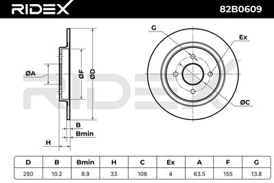 спирачен диск RIDEX 82B0609